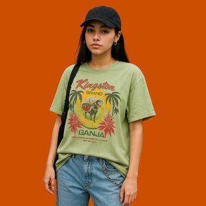 Lucky Brand “Kingston Ganja” Graphic Tee – XL | Vintage Washed Green Reggae